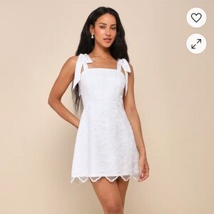 Lulus Lovable Aesthetic White Embroidered Tie-Strap Mini Dress